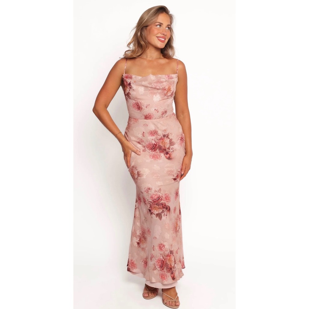 Petal & Pup Women Pink Floral Burnout Cowl Neck Maxi Dress Size Medium NWT